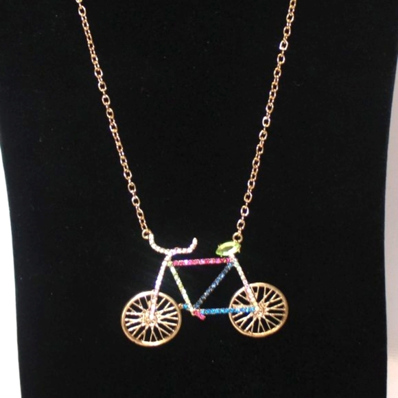 Bicycle Rhinestone Gold Tone Pendant - Picture 4 of 11